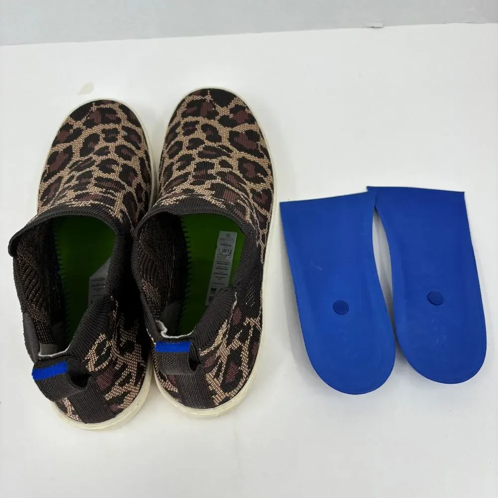 Rothy's Chelsea Ankle Sneakers Size‎ 12 Brown Leopard Print Slip On Knit Stretch